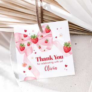 Strawberry Coquette Birthday Party Square Favour Tags