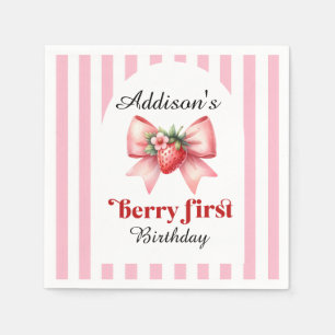Strawberry Coquette First Birthday Party Napkin