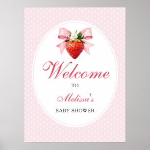 Strawberry Coquette Pink Baby Shower Welcome Poster