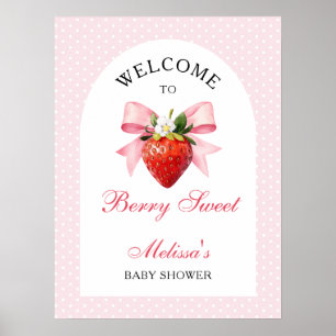 Strawberry Coquette Pink Baby Shower Welcome Poster