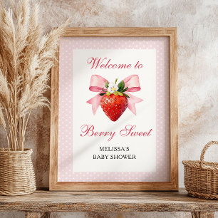 Strawberry Coquette Pink Baby Shower Welcome Poster