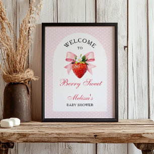 Strawberry Coquette Pink Baby Shower Welcome Poster