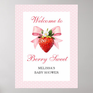 Strawberry Coquette Pink Baby Shower Welcome Poster