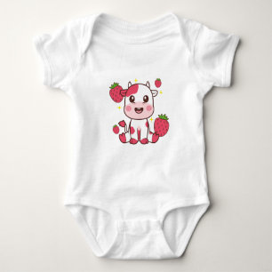 Strawberry Cow, Cute Cow, Pink Cow Pet Baby Bodysuit