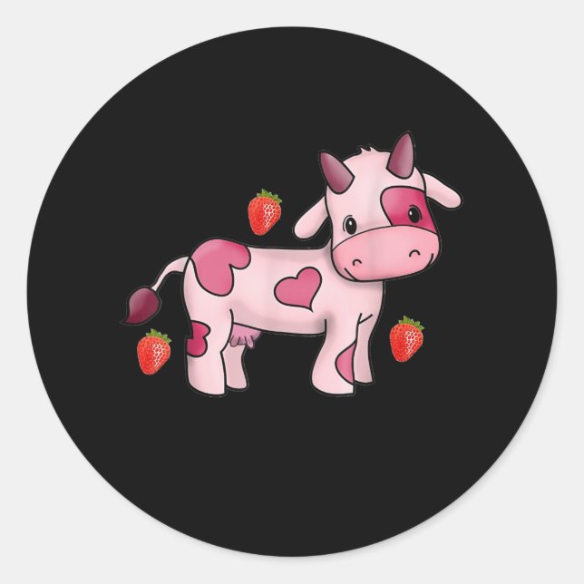 Strawberry Cow Cute Pink Cow Classic Round Sticker (Front)