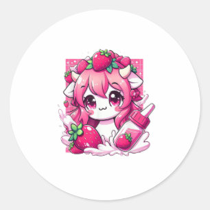 Strawberry Cow Kawaii Anime Strawberry Milk _1 Classic Round Sticker