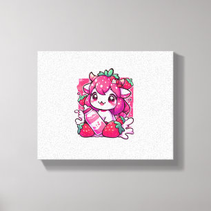 Strawberry Cow Kawaii Anime Strawberry Milk _2_1 Canvas Print