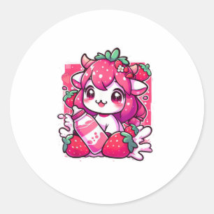 Strawberry Cow Kawaii Anime Strawberry Milk _2_1 Classic Round Sticker