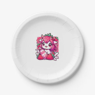 Strawberry Cow Kawaii Anime Strawberry Milk _2_1 Paper Plate