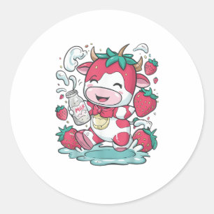 Strawberry Cow Kawaii Anime Strawberry Milk _4 Classic Round Sticker
