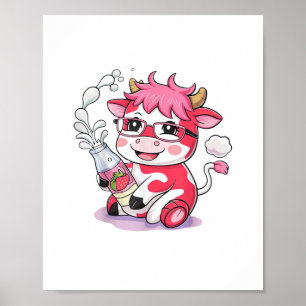 Strawberry Cow Kawaii Anime Strawberry Milk _5 Poster