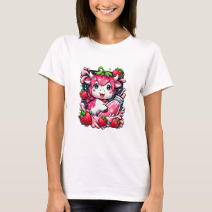 Strawberry Cow Kawaii Anime Strawberry Milk  T-Shirt