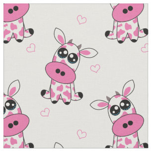 Strawberry Cows with hearts on white, custom size Fabric