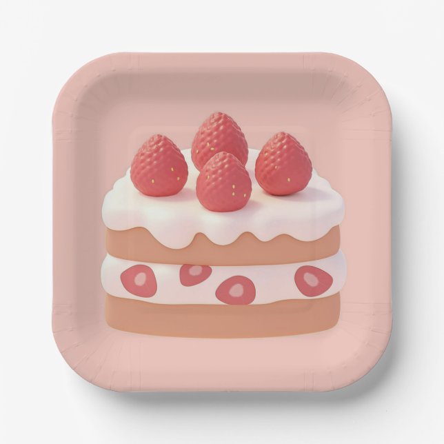 Strawberry Cream Cake Paper Plate (Front)