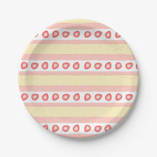 Strawberry Cream Cake Slice Pattern Paper Plate