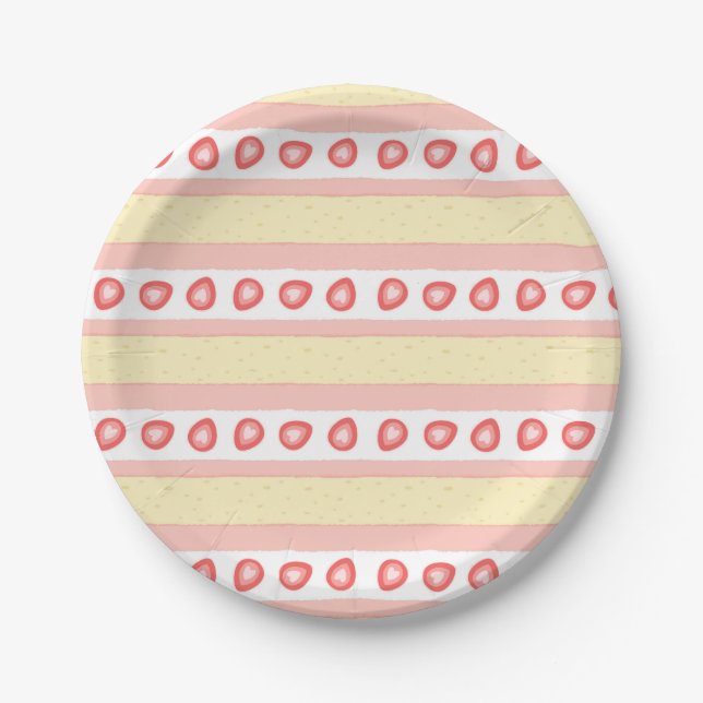 Strawberry Cream Cake Slice Pattern Paper Plate (Front)