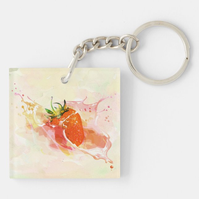 Strawberry Cream Splash! Watercolor Key Ring (Back)