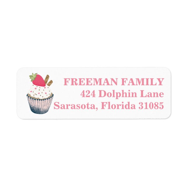 Strawberry Cupcake Address Label – Sweet Pink Mail (Front)