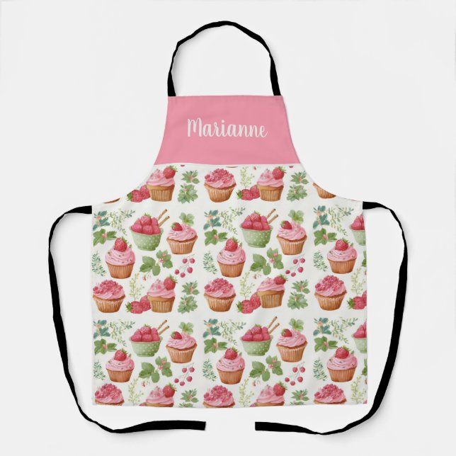 Strawberry Cupcake Apron Custom Name (Front)