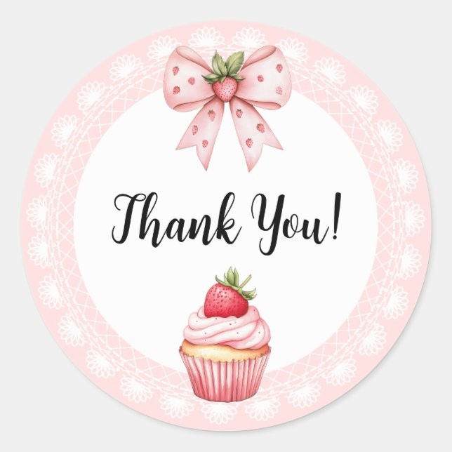 Strawberry Cupcake Baby Shower-Thank You Stickers (Front)