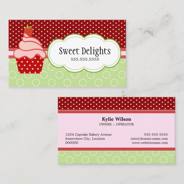 Strawberry Cupcake Bakery Business Card (Front/Back)