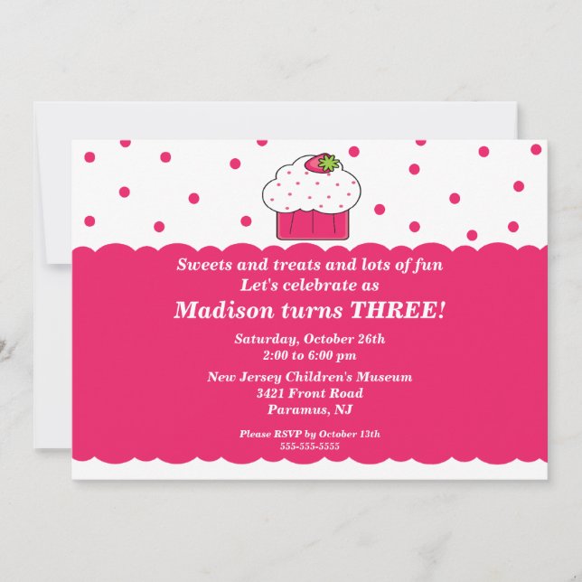 Strawberry Cupcake Birthday Invitation (Front)