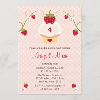 Strawberry Cupcake Birthday Invitation Any Age