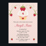 Strawberry Cupcake Birthday Invitation Any Age<br><div class="desc">These cute and yummy custom and personalised kids and children strawberry cupcake birthday invitations are perfect for a strawberry themed birthday party. A pink cupcake with a red heart and yellow wrapper, whipped cream, strawberries, green vines, flowers and pink polka dot background are sweet and pretty. Perfect for the little...</div>