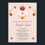 Strawberry Cupcake Birthday Invitation Any Age<br><div class="desc">These cute and yummy custom and personalised kids and children strawberry cupcake birthday invitations are perfect for a strawberry themed birthday party. A pink cupcake with a red heart and yellow wrapper, whipped cream, strawberries, green vines, flowers and pink polka dot background are sweet and pretty. Perfect for the little...</div>