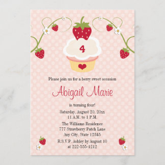 Strawberry Cupcake Birthday Invitation Any Age