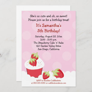 Strawberry Cupcake Birthday Party 5x7 Invitation