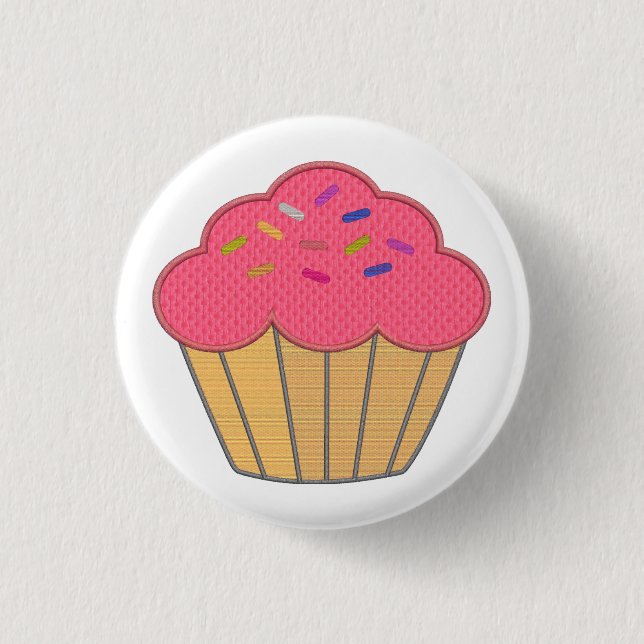 Strawberry Cupcake Faux Embroidery Print 3 Cm Round Badge (Front)