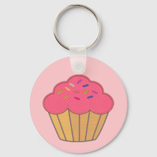 Strawberry Cupcake Faux Embroidery Print Key Ring