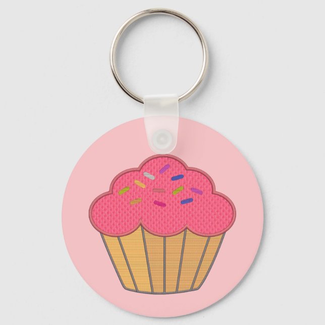 Strawberry Cupcake Faux Embroidery Print Key Ring (Front)