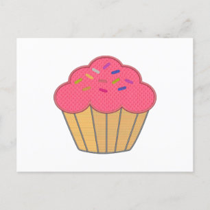 Strawberry Cupcake Faux Embroidery Print Postcard