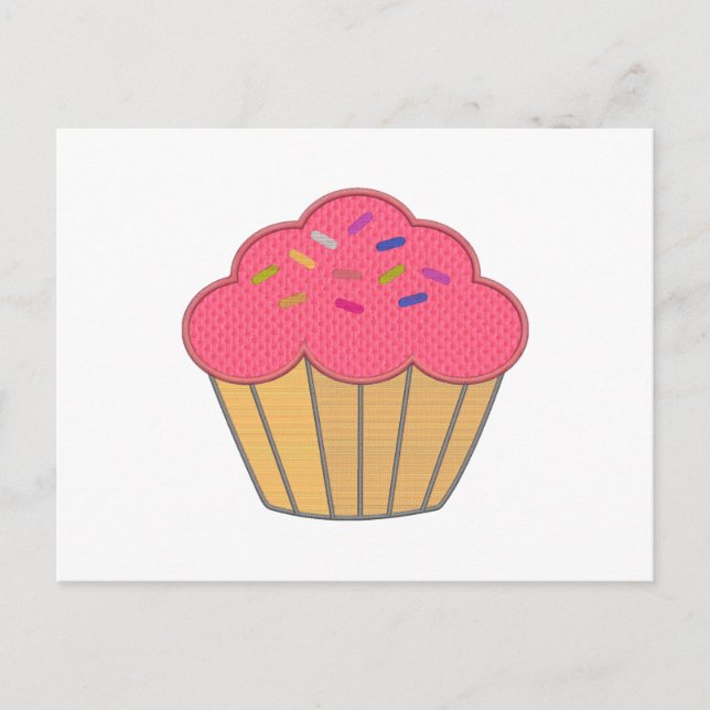 Strawberry Cupcake Faux Embroidery Print Postcard (Front)