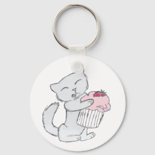 Strawberry Cupcake Kitten Key Ring