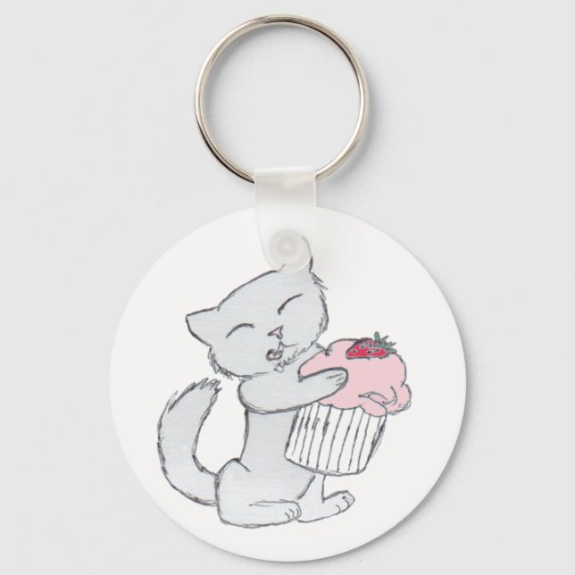 Strawberry Cupcake Kitten Key Ring (Front)