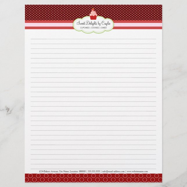 Strawberry Cupcake Lined Recipe Paper Personalised Letterhead (Front)