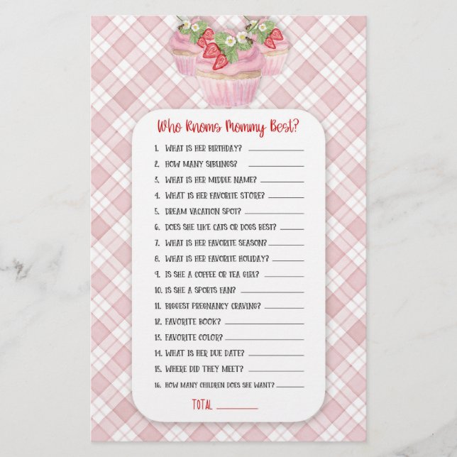 Strawberry Cupcake Pink Baby to Bee Shower Game Flyer (Front)