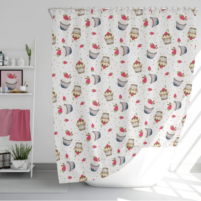 Strawberry Cupcake Shower Curtain – Cute Pink Dess (Creator Uploaded)