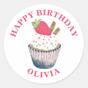 Strawberry Cupcake Sticker – Pink Heart Sprinkles 