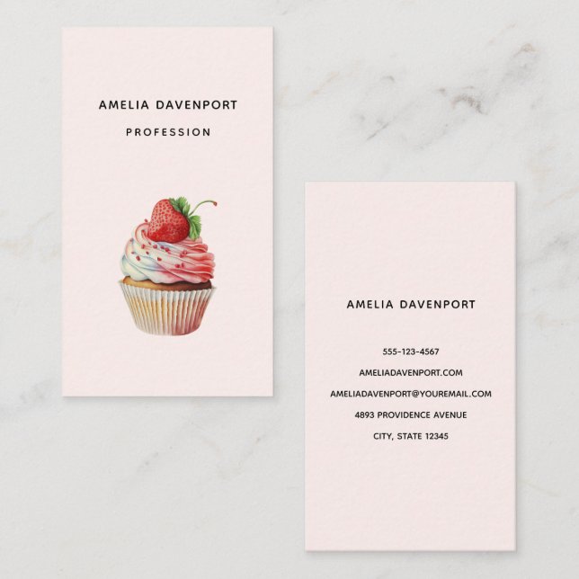 Strawberry Cupcake Sweet Dessert Business Card (Front/Back)