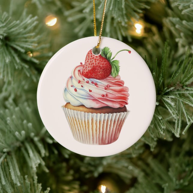Strawberry Cupcake Sweet Dessert Ceramic Tree Decoration (Tree)