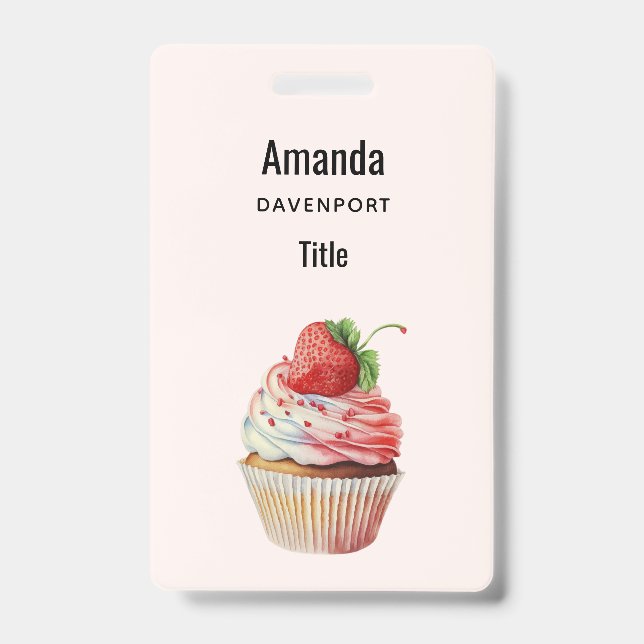 Strawberry Cupcake Sweet Dessert ID Badge (Front)