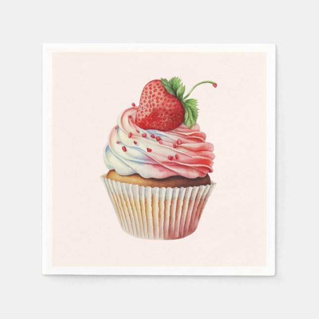 Strawberry Cupcake Sweet Dessert Napkin (Front)