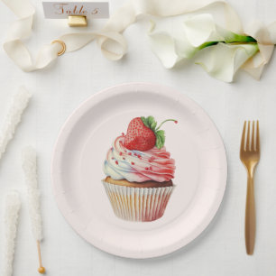 Strawberry Cupcake Sweet Dessert Paper Plate
