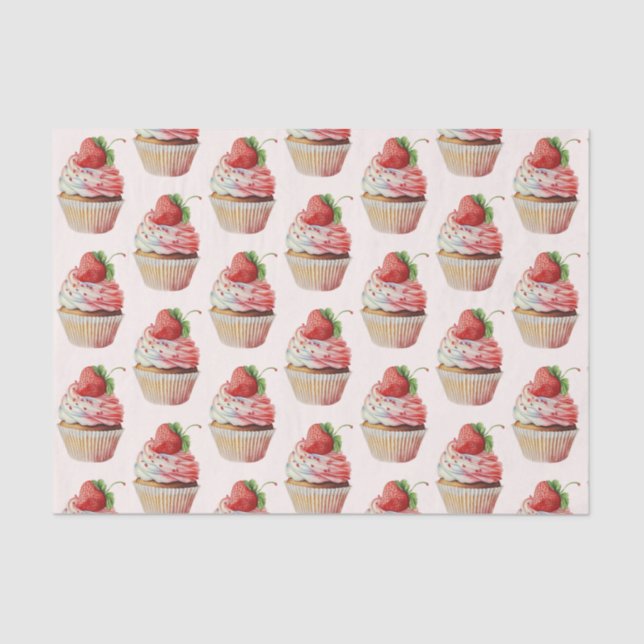 Strawberry Cupcake Sweet Dessert Pattern Tissue Paper (Front)
