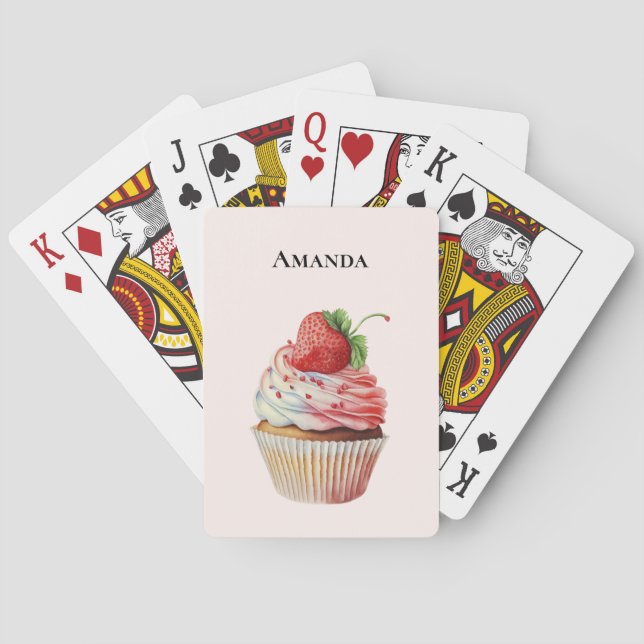 Strawberry Cupcake Sweet Dessert Playing Cards (Back)