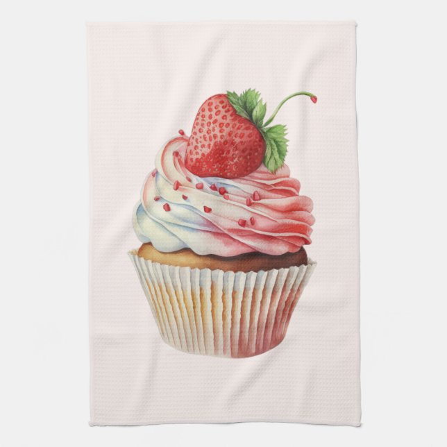 Strawberry Cupcake Sweet Dessert Tea Towel (Vertical)